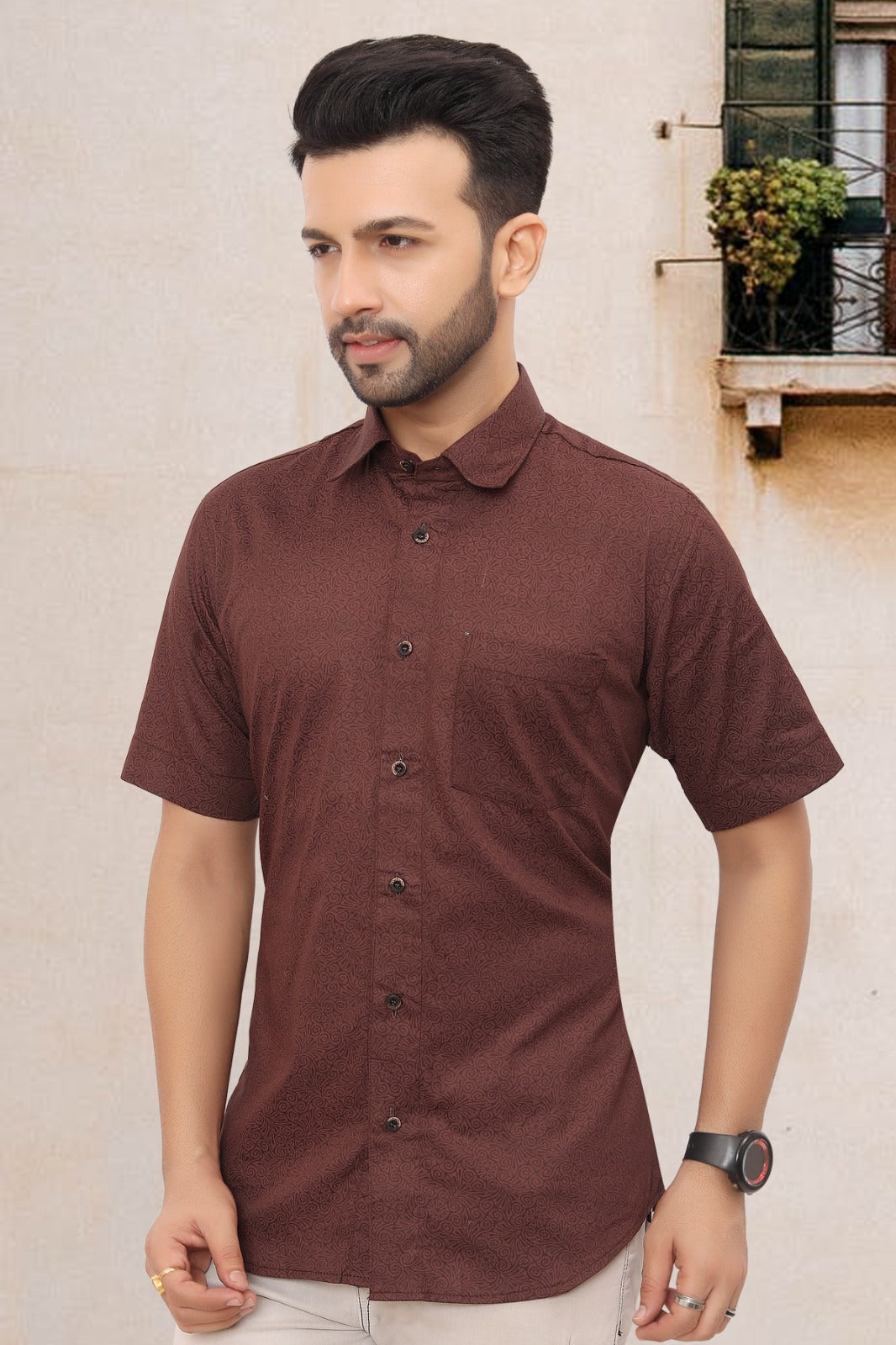 Mens Half Sleeve Shirt Slim Fit (ASSORTED DESIGN)