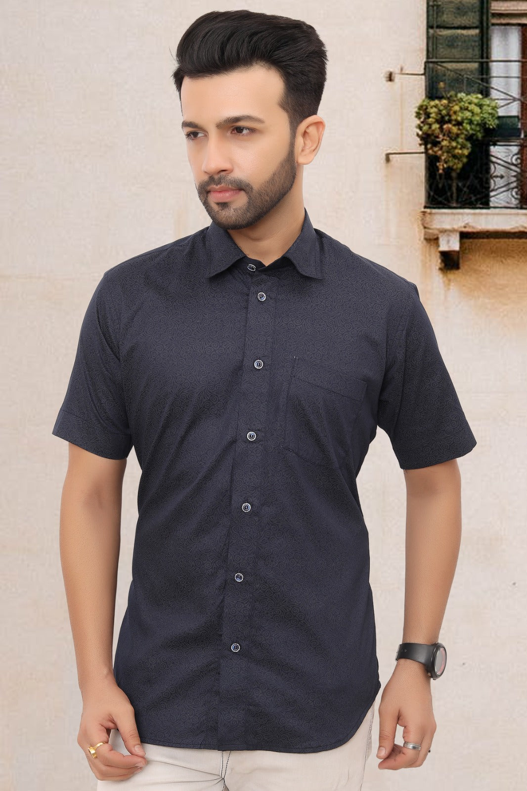 Mens Half Sleeve Shirt Slim Fit (ASSORTED DESIGN)