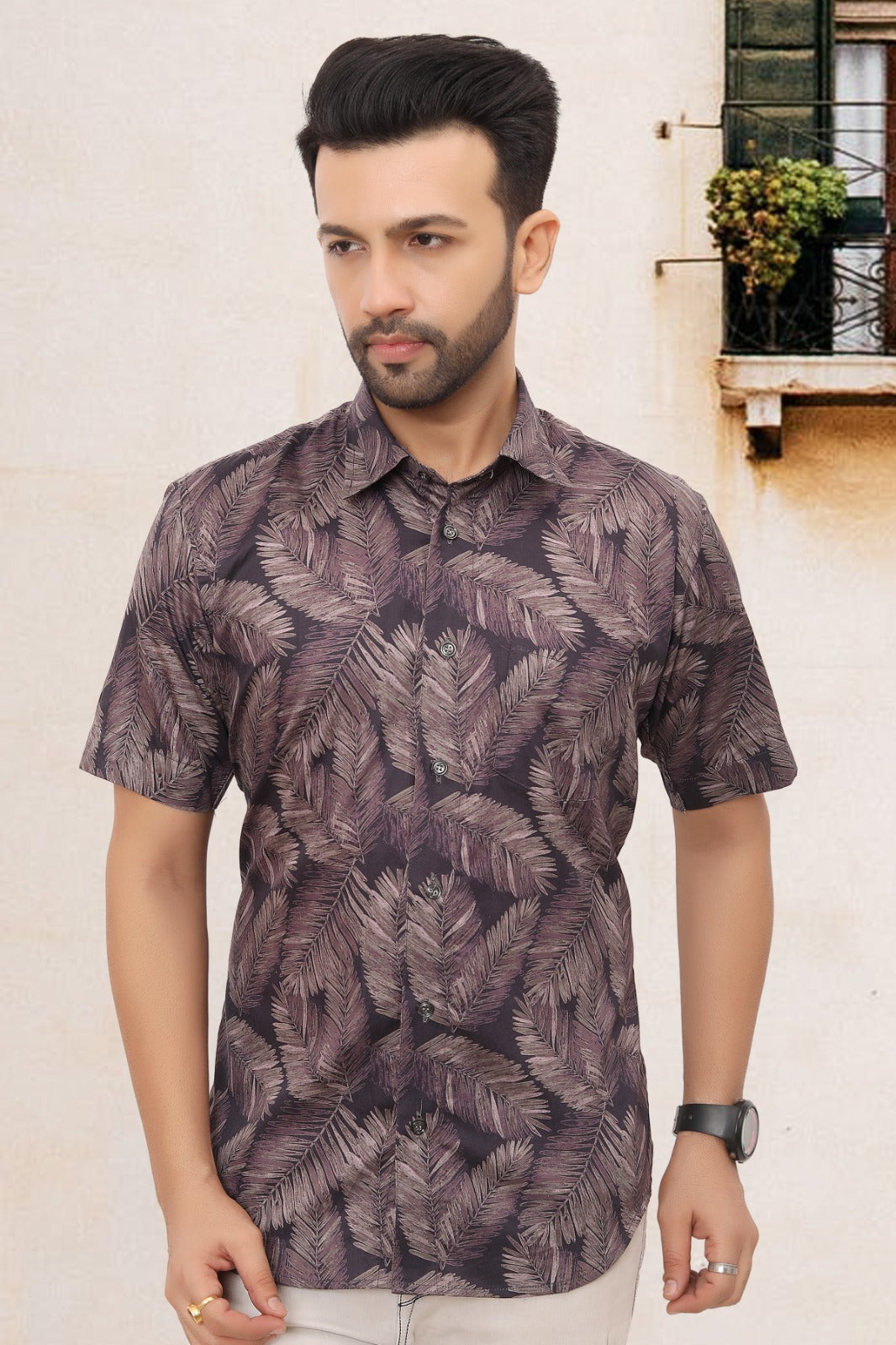 Mens Half Sleeve Shirt Slim Fit (ASSORTED DESIGN)