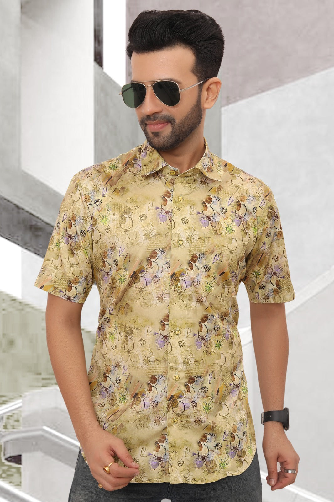 Mens Half Sleeve Shirt Slim Fit (ASSORTED DESIGN)