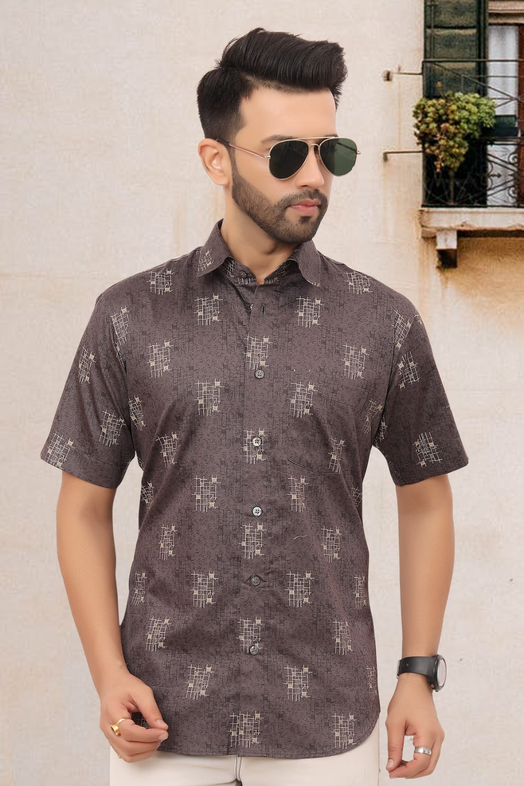 Mens Half Sleeve Shirt Slim Fit (ASSORTED DESIGN)