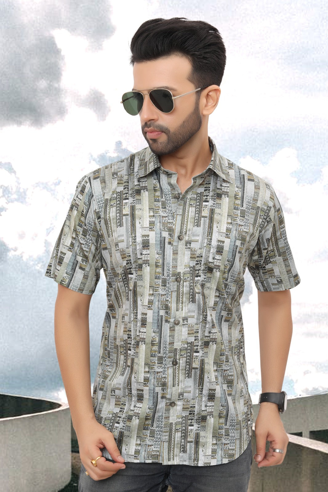 Mens Half Sleeve Shirt Slim Fit (ASSORTED DESIGN)