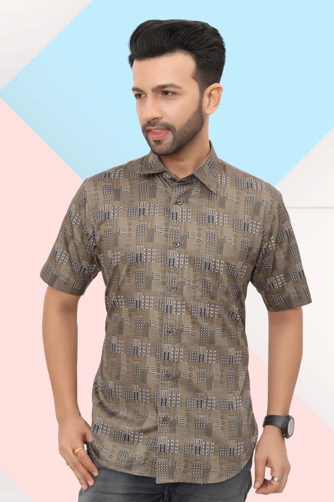 Mens Half Sleeve Shirt Slim Fit (ASSORTED DESIGN)