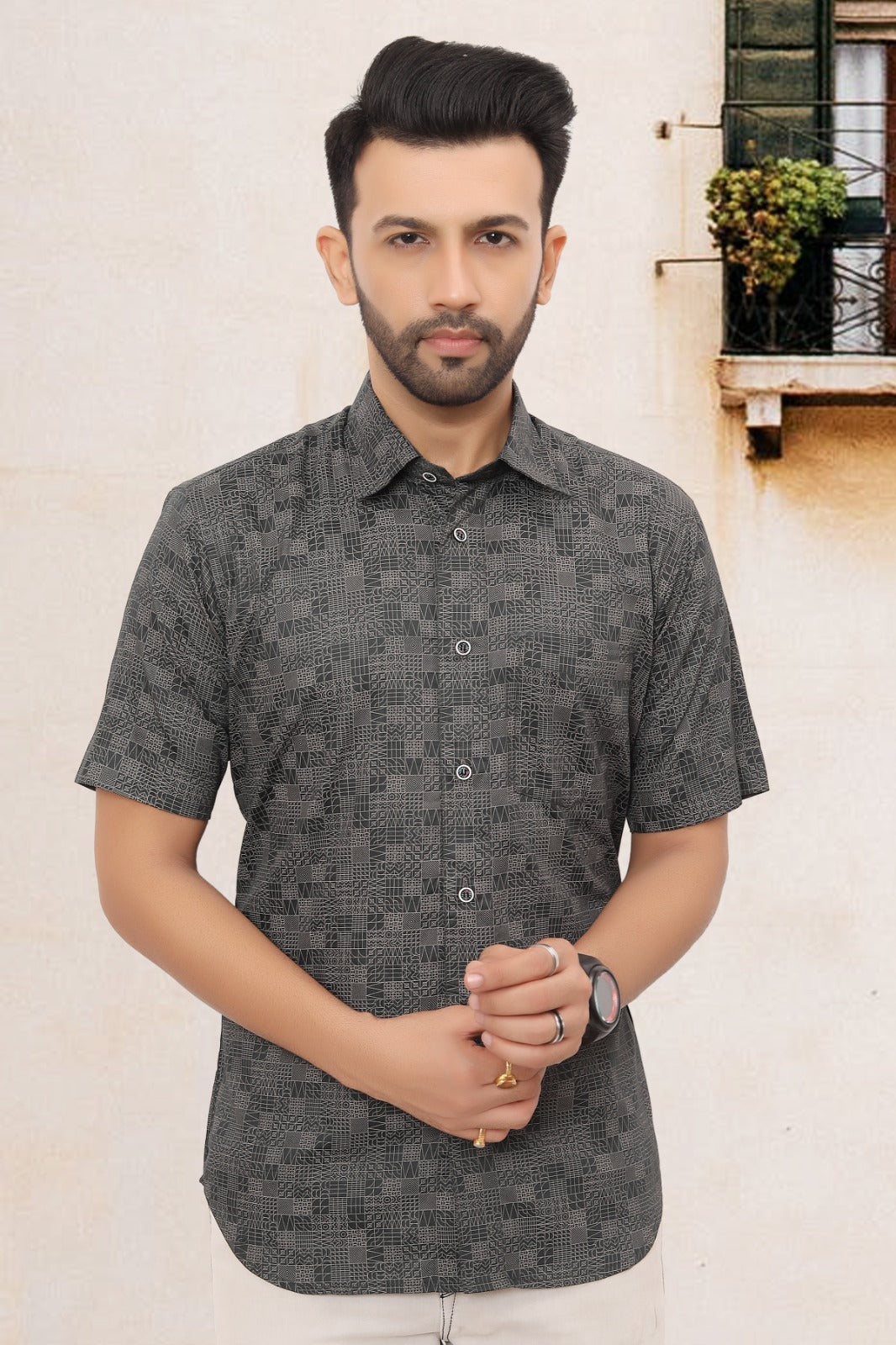 Mens Half Sleeve Shirt Slim Fit (ASSORTED DESIGN)