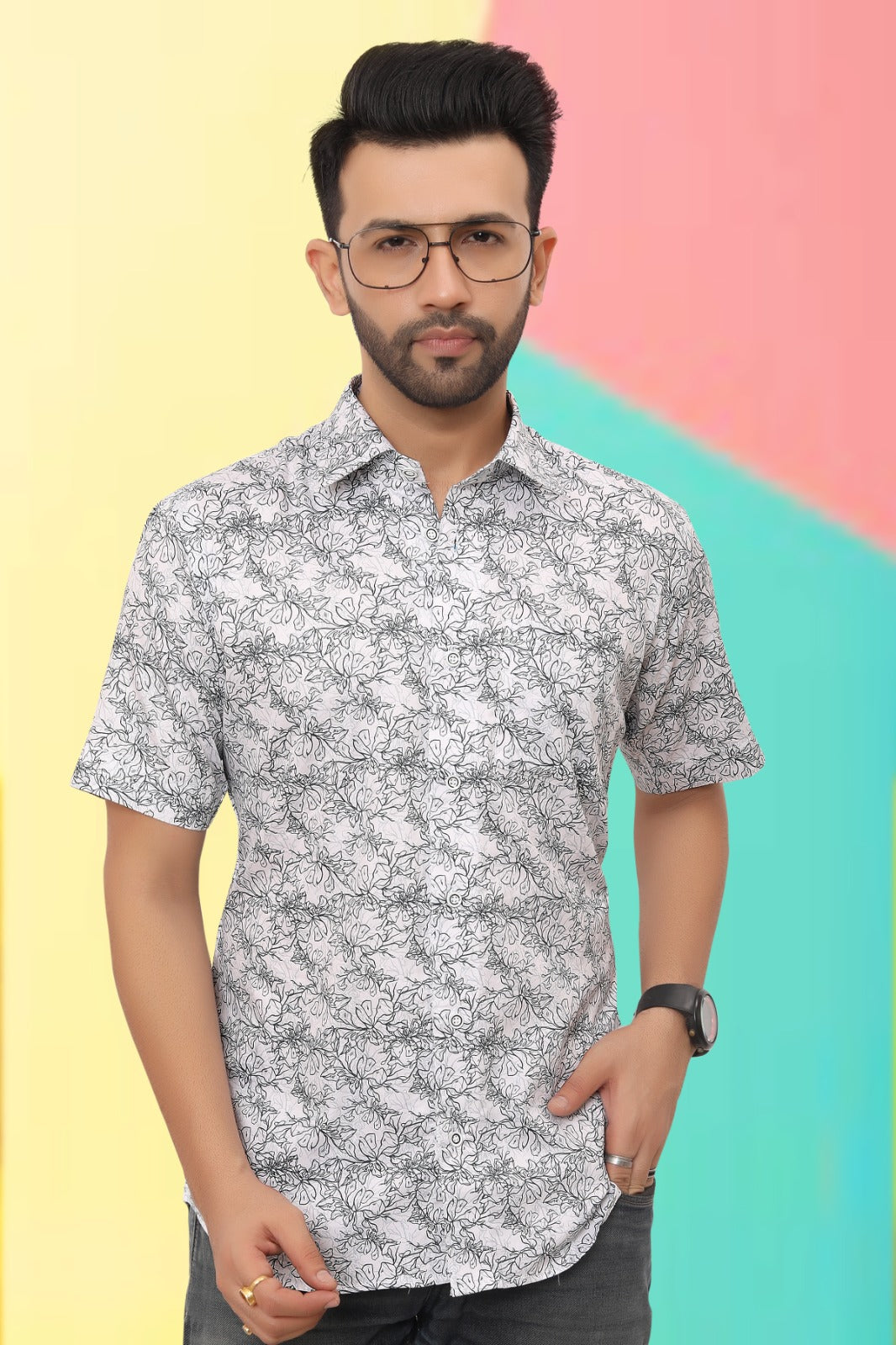 Mens Half Sleeve Shirt Slim Fit (ASSORTED DESIGN)