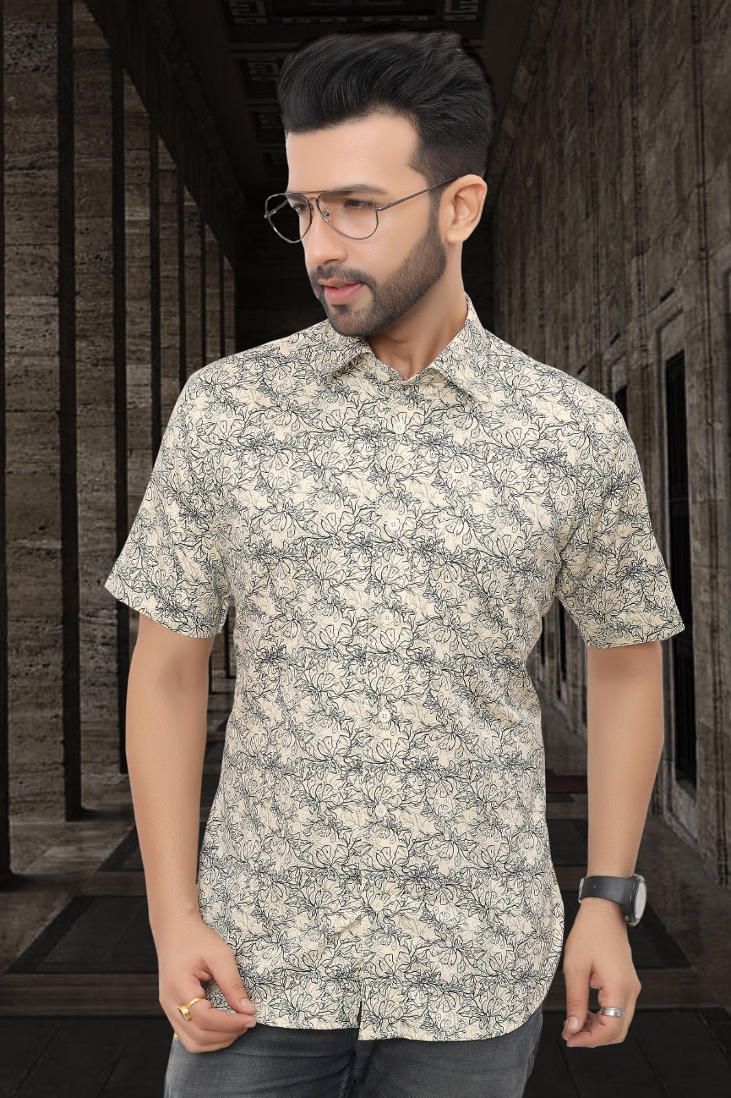 Mens Half Sleeve Shirt Slim Fit (ASSORTED DESIGN)