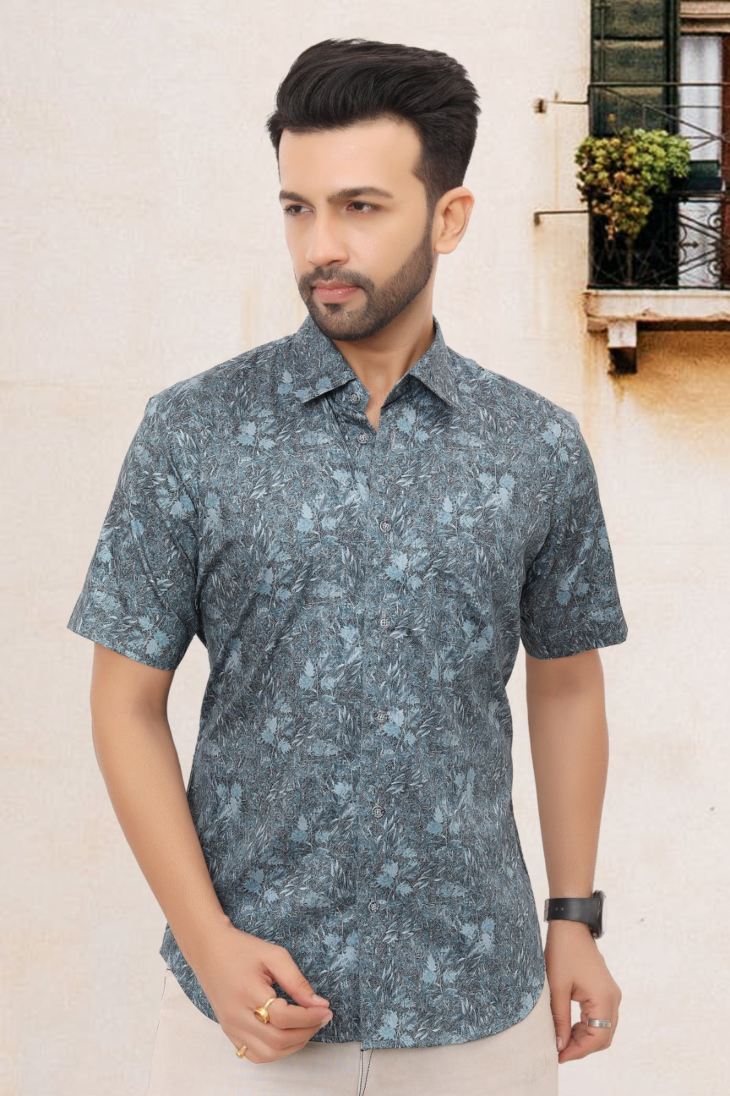 Mens Half Sleeve Shirt Slim Fit (ASSORTED DESIGN)