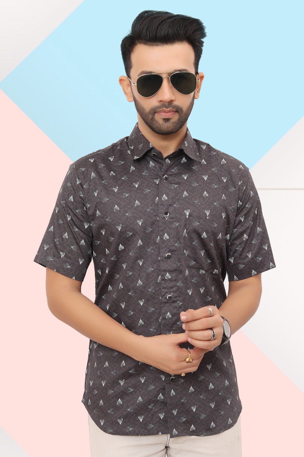 Mens Half Sleeve Shirt Slim Fit (ASSORTED DESIGN)