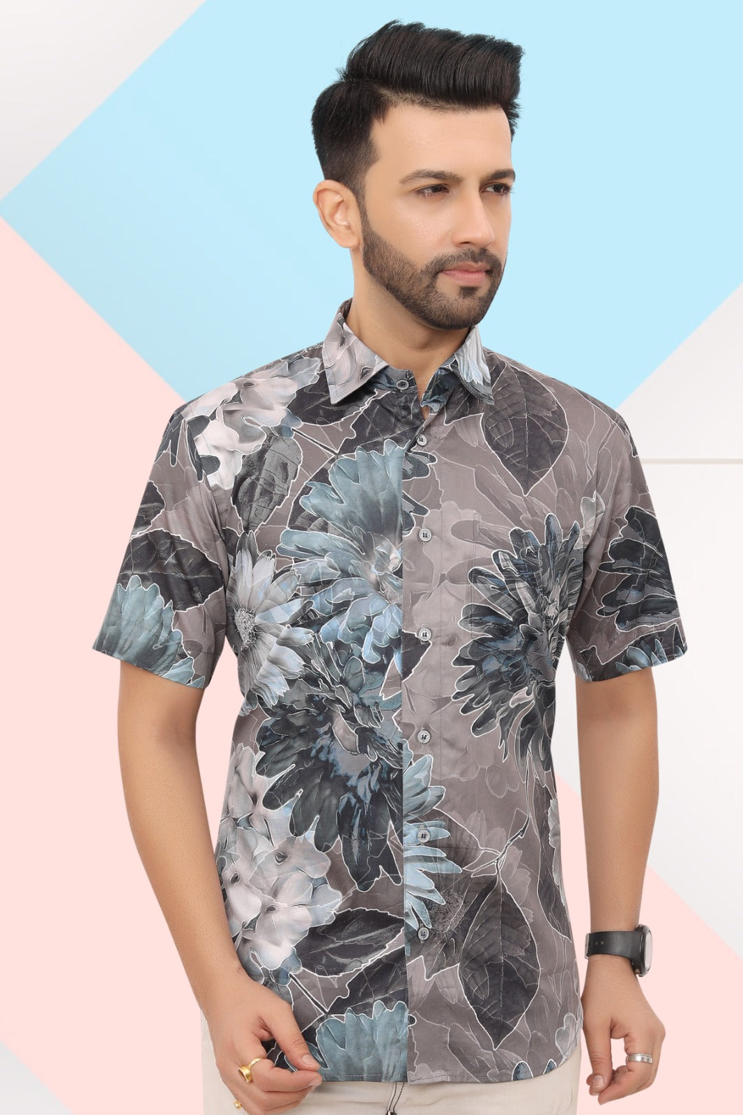 Mens Half Sleeve Shirt Slim Fit (ASSORTED DESIGN)