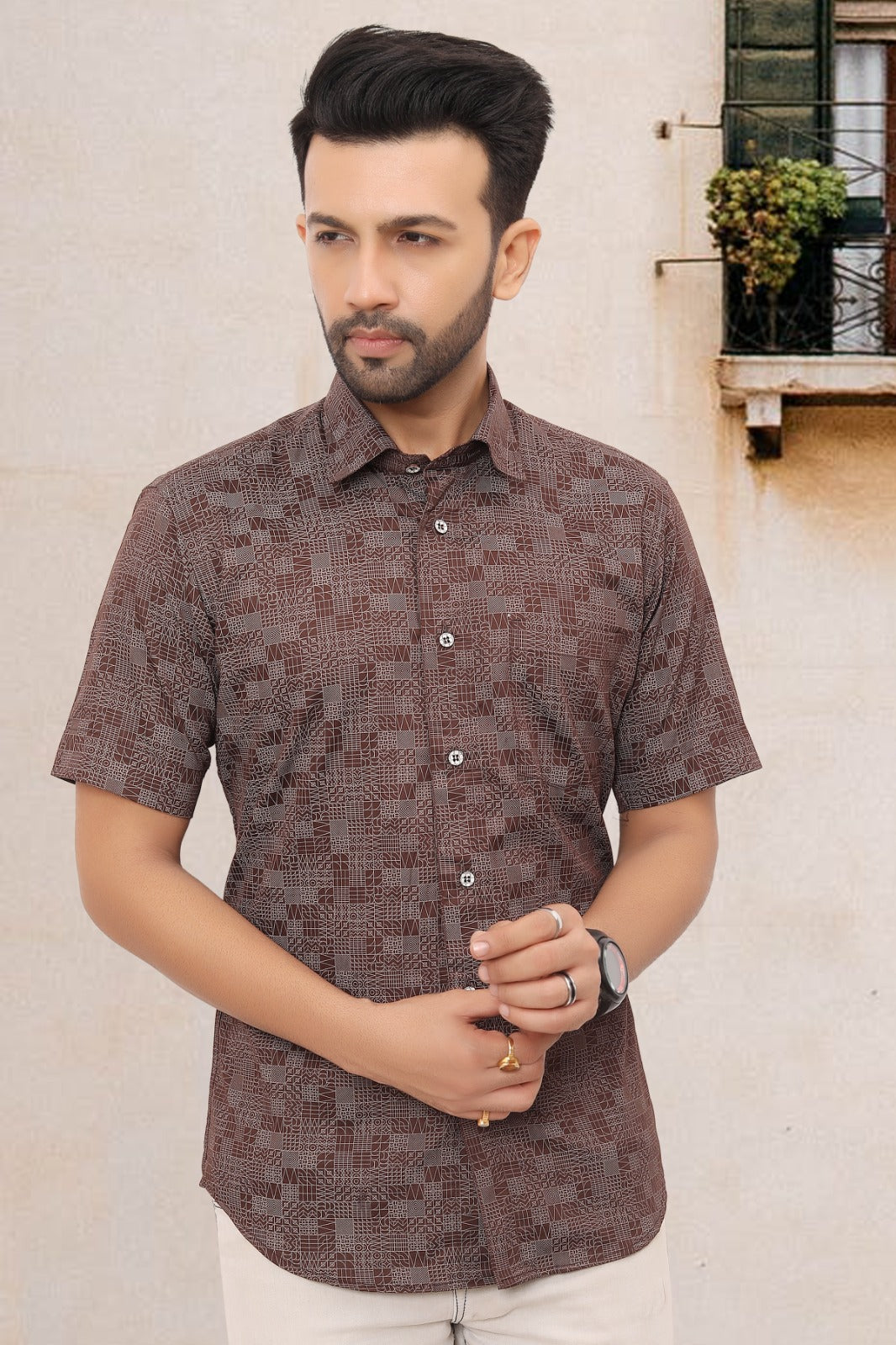 Mens Half Sleeve Shirt Slim Fit (ASSORTED DESIGN)