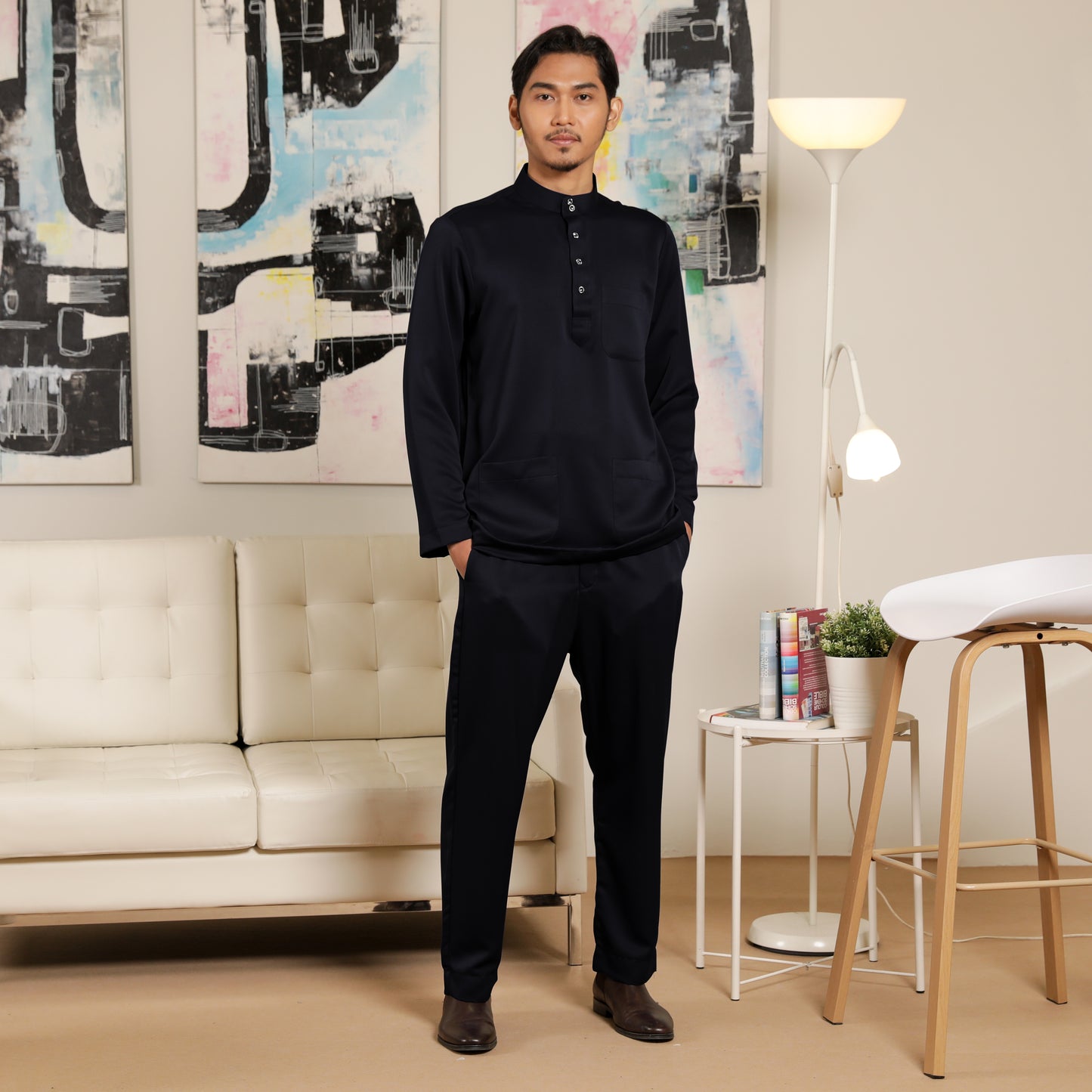 Adult Male Baju Melayu Saffron Slim Fit Black