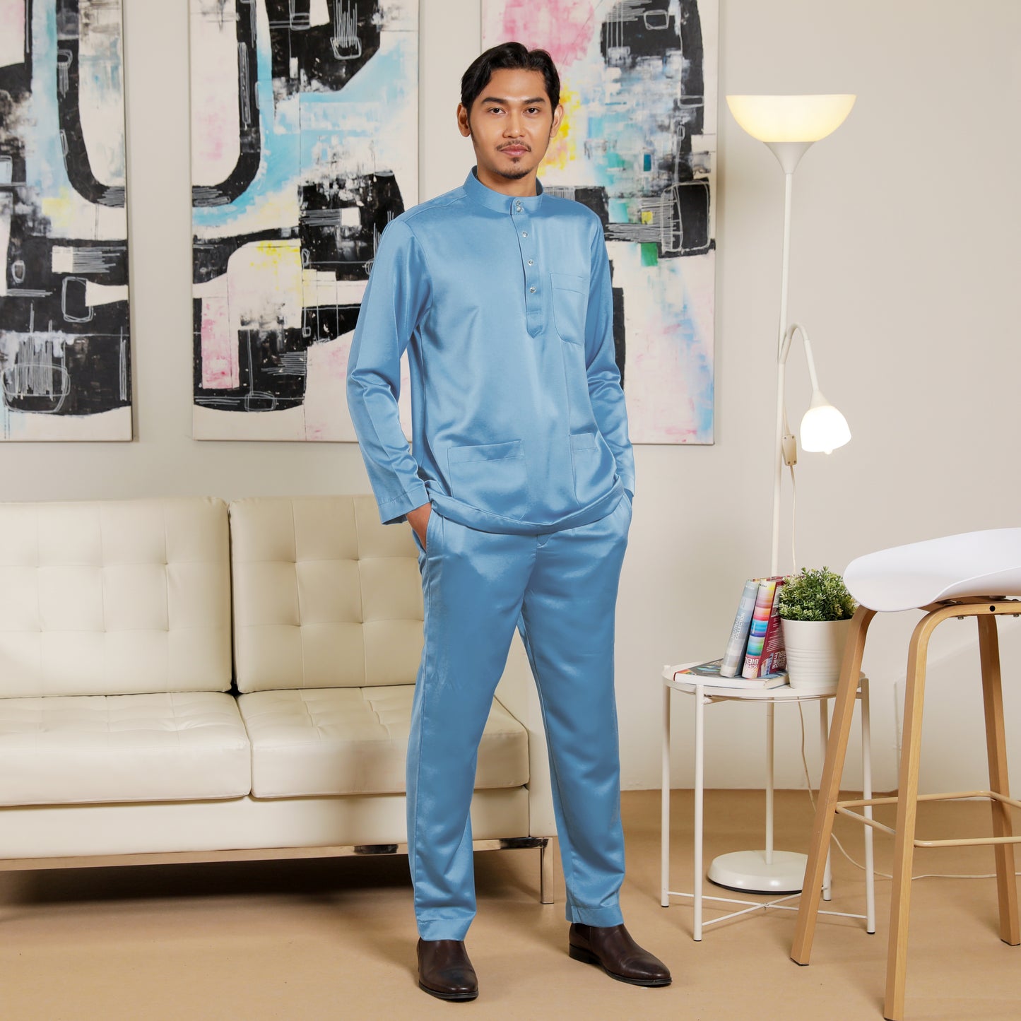 Adult Male Baju Melayu Saffron Slim Fit Sky Blue