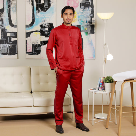 Adult Male Baju Melayu Saffron Slim Fit Crimson