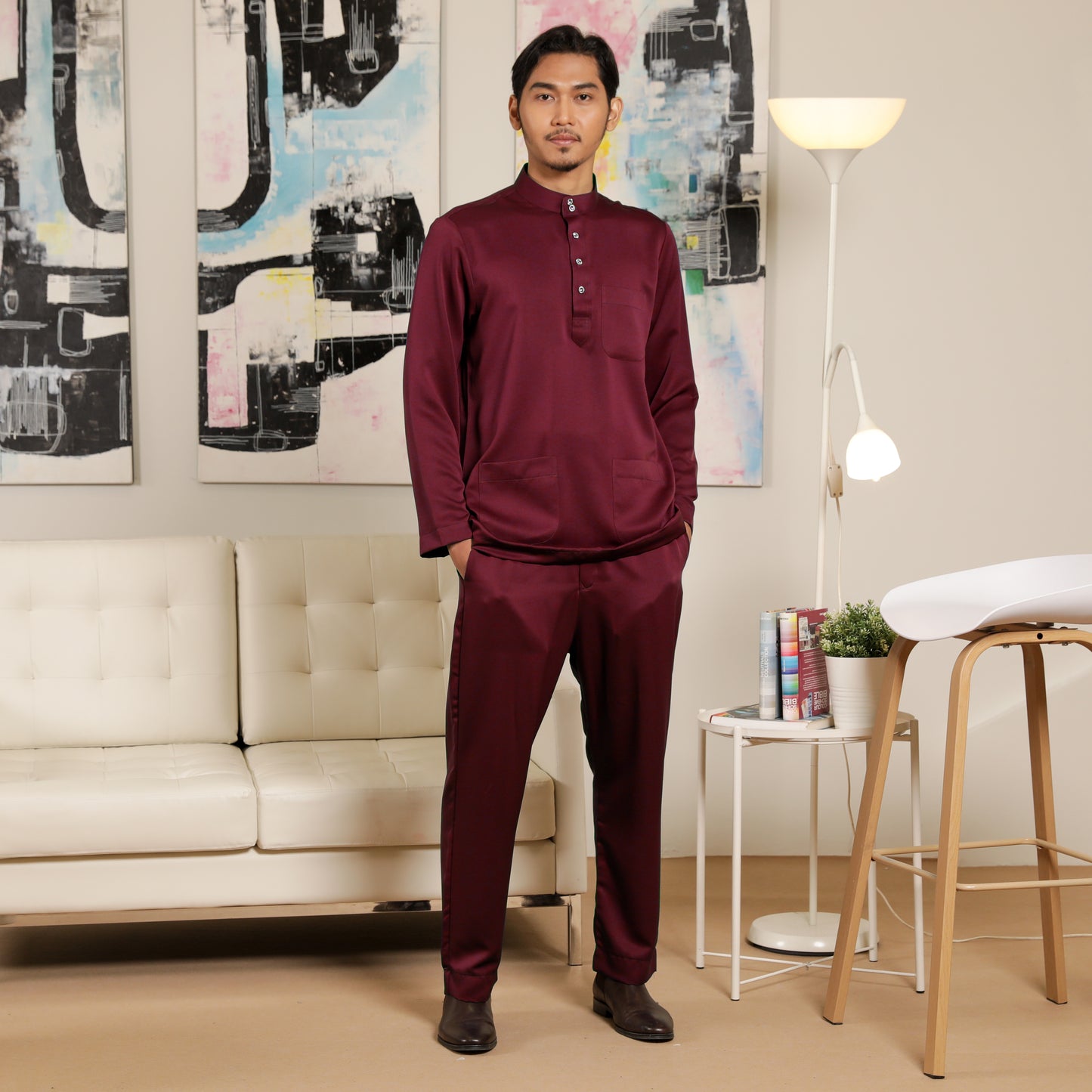 Adult Male Baju Melayu Saffron Slim Fit Maroon