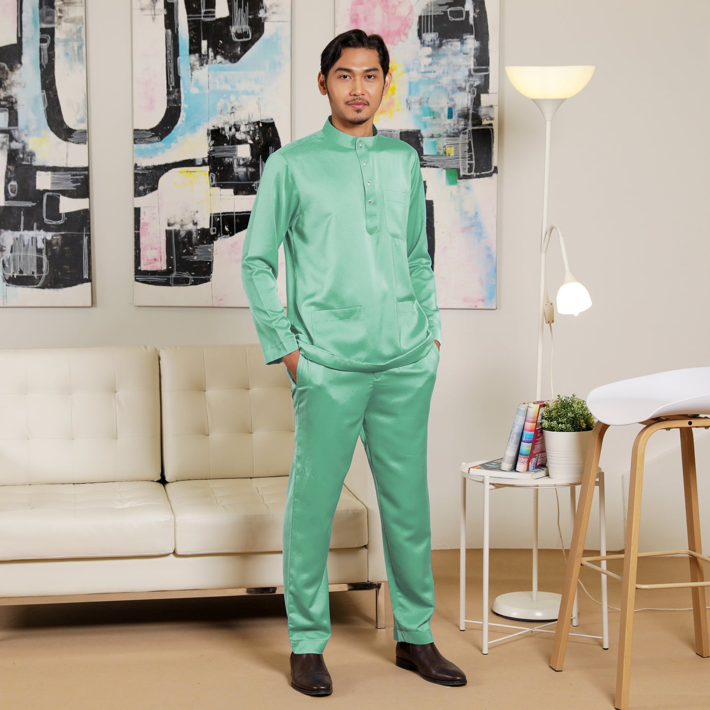 Adult Male Baju Melayu Saffron Slim Fit Seafoam