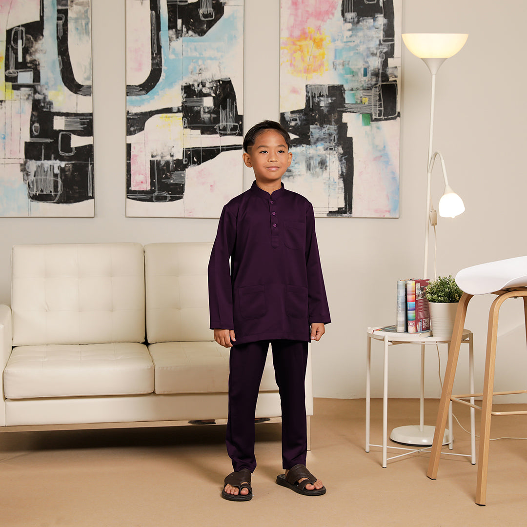 Kids Baju Melayu Saffron Slim Fit Pansy Purple