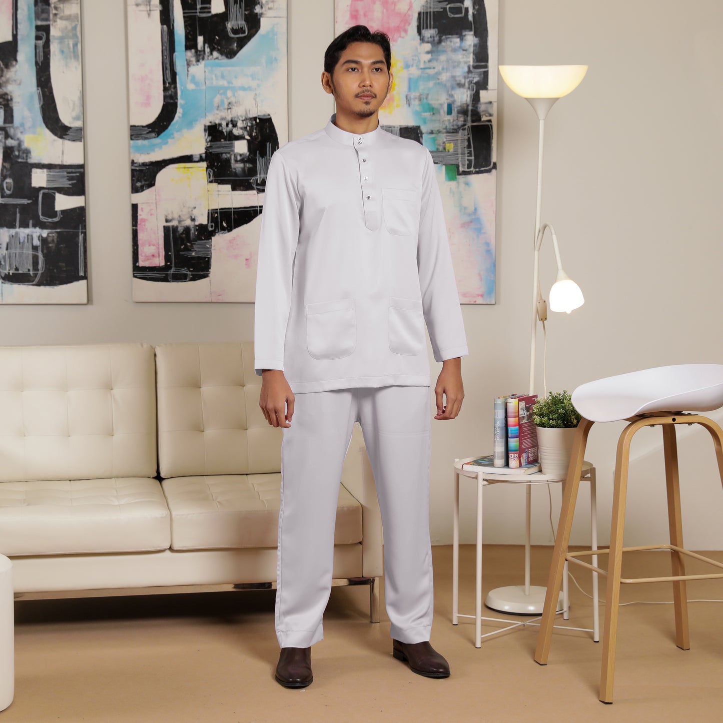 Adult Male Baju Melayu Saffron Slim Fit White