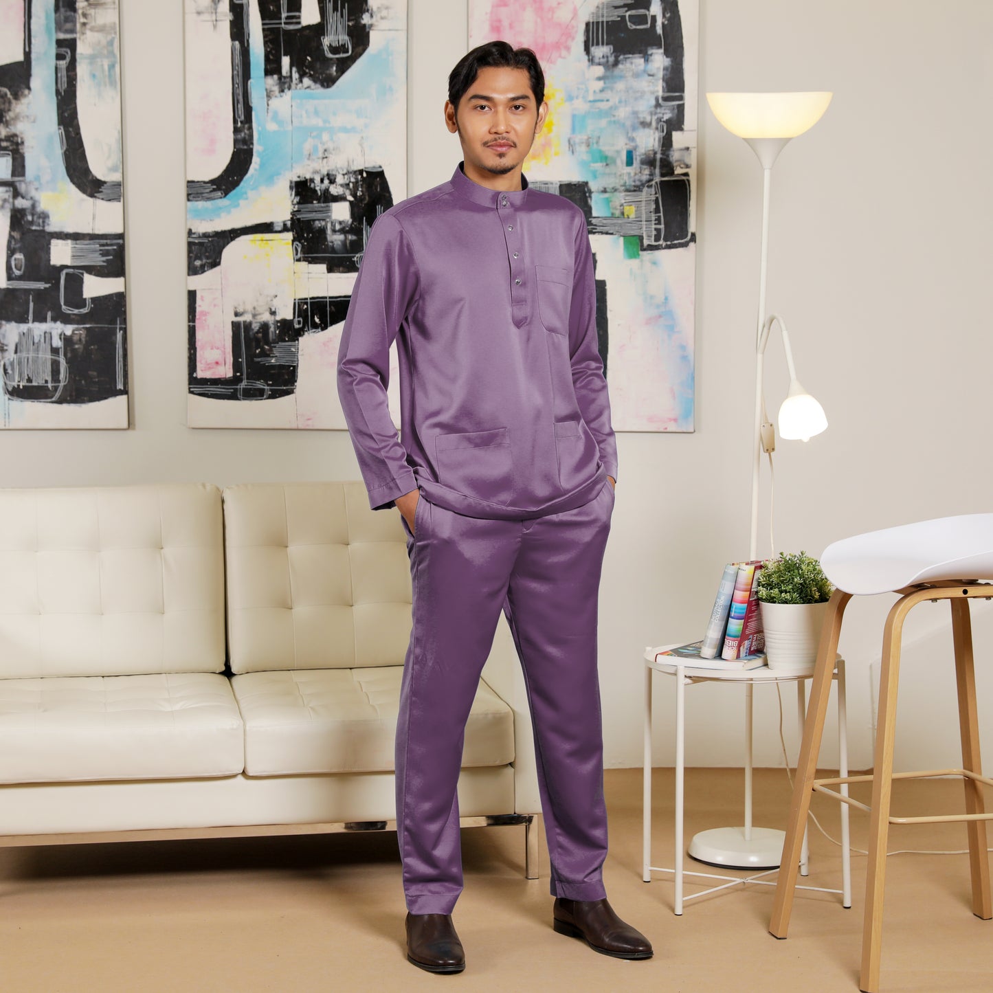 Adult Male Baju Melayu Saffron Slim Fit Mauve