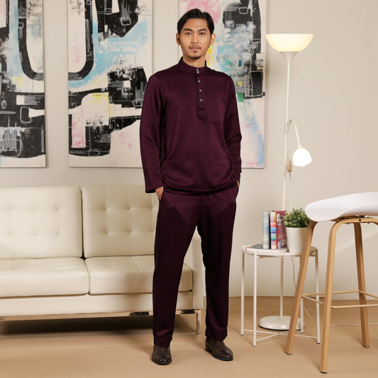 Adult Male Baju Melayu Saffron Slim Fit Pansy Purple