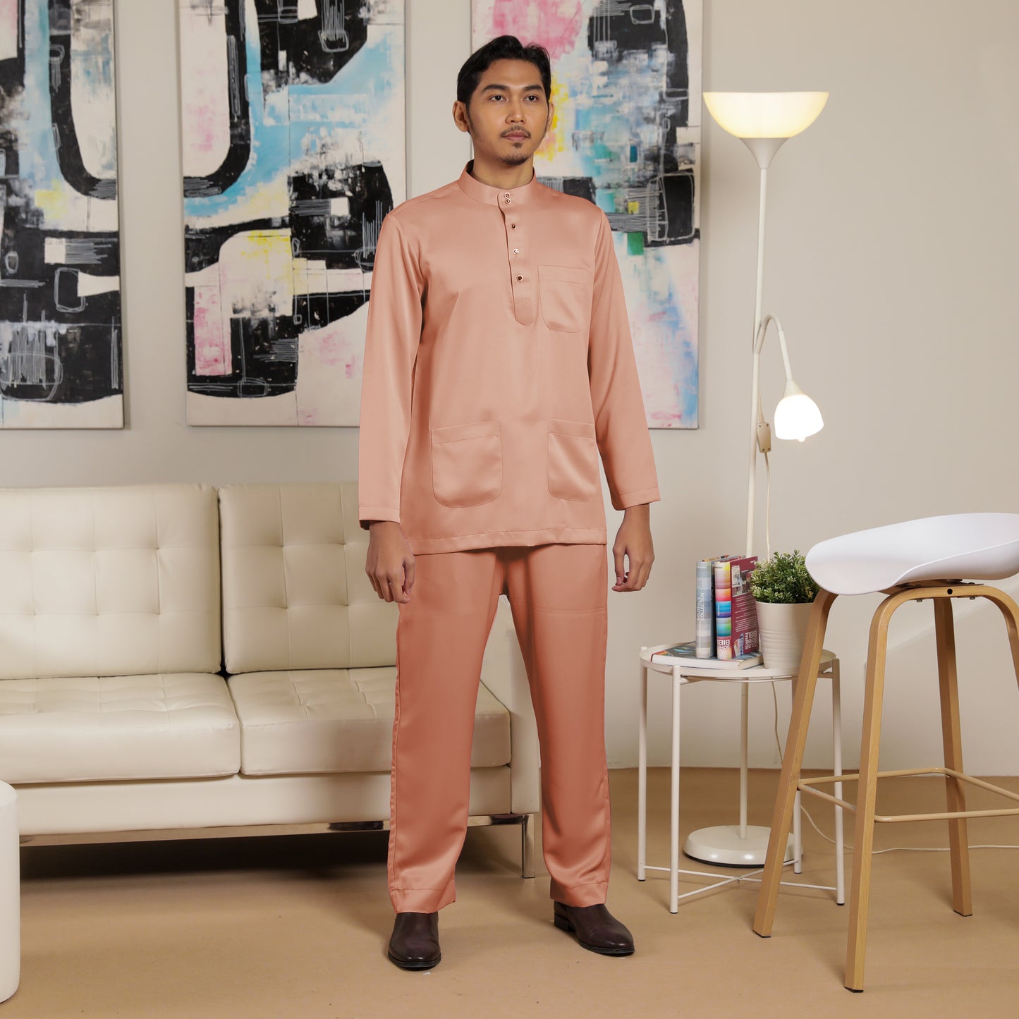 Adult Male Baju Melayu Saffron Slim Fit Peach