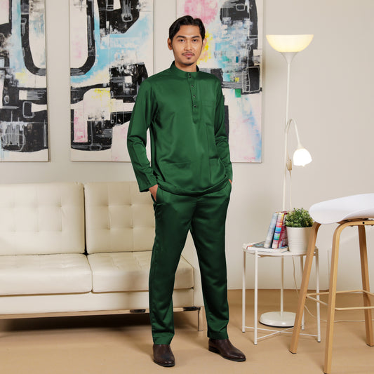 Adult Male Baju Melayu Saffron Slim Fit Forest Green
