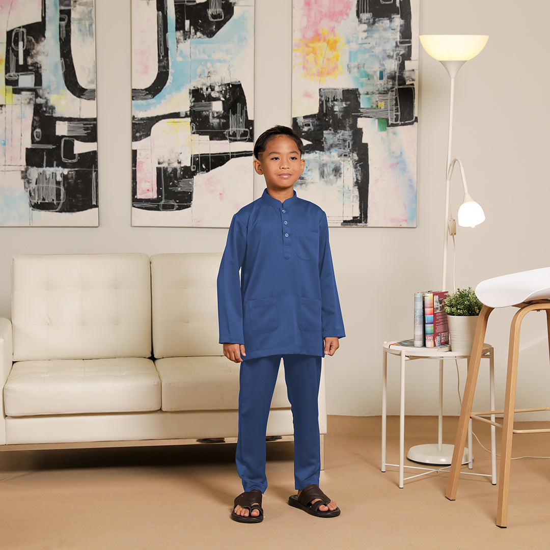 Kids Baju Melayu Saffron Slim Fit Stone Blue