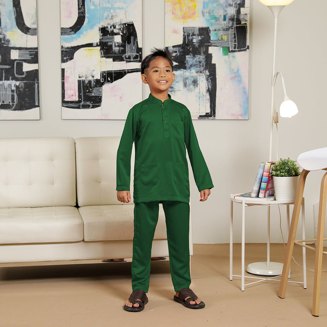 Kids Baju Melayu Saffron Slim Fit Forest Green