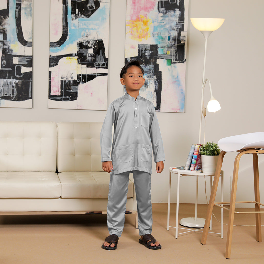 Kids Baju Melayu Senorita Slim Fit Ash Gray