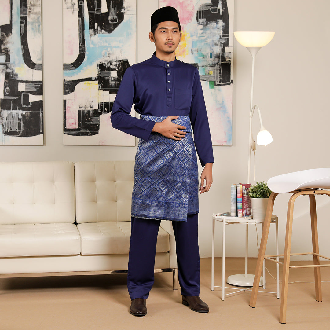 Adult Male Baju Melayu Saffron Slim Fit Dark Blue