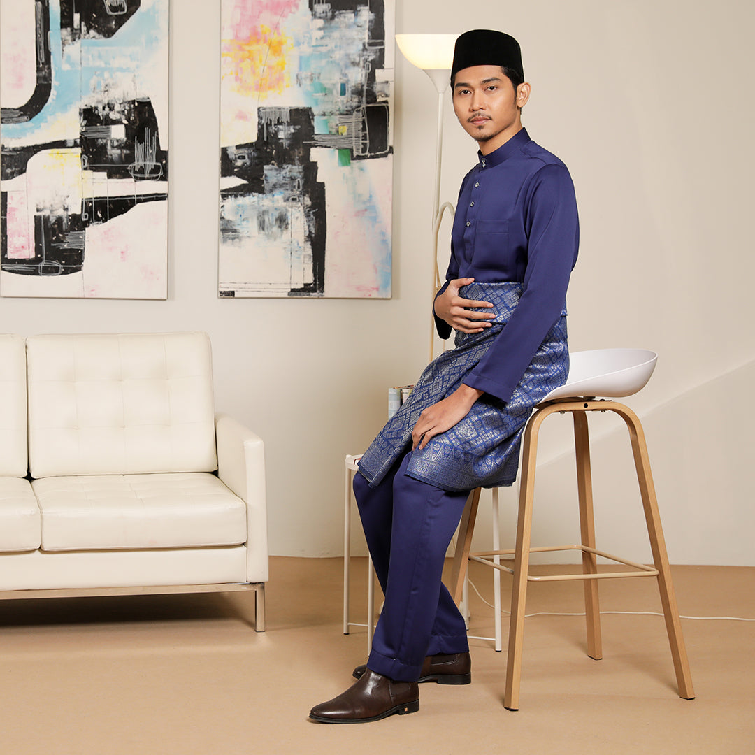 Adult Male Baju Melayu Saffron Slim Fit Dark Blue